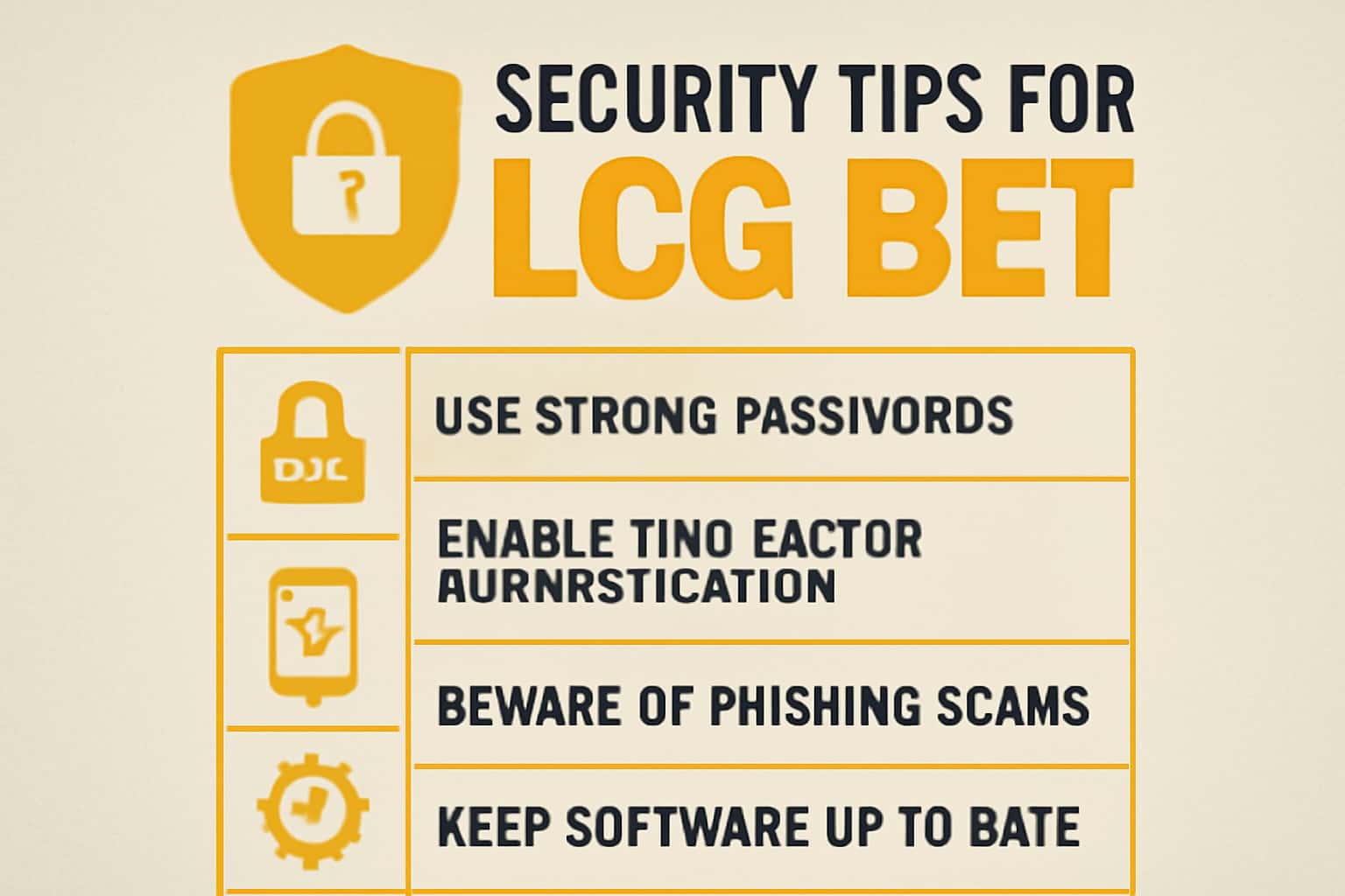 Informational scene illustrating security tips for LCG Bet.