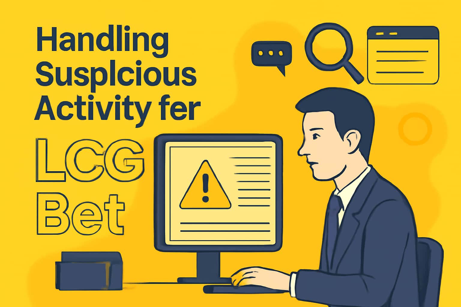 Informational scene illustrating steps to handle suspicious activity for LCG Bet.